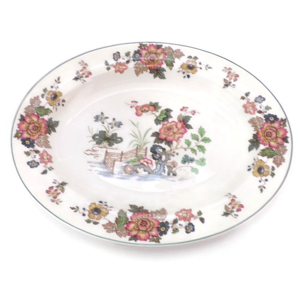 Wedgwood Eastern Flowers Serving Platter 13" Green Trim  3149